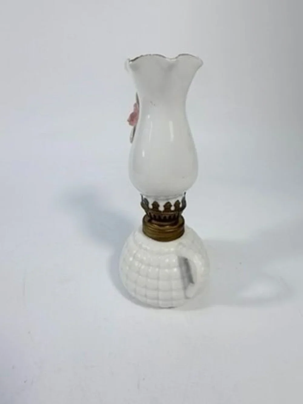 Mini Finger Oil Lamp Porcelain Ceramic Raised Rose Shade Chimney Vintage Home De - Picture 8 of 16